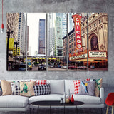 Chicago Theater On State Street Chicago Illinois 5 Pieces Canvas Prints Wall Art - Painting Canvas, Multi Panels, Wall Decor