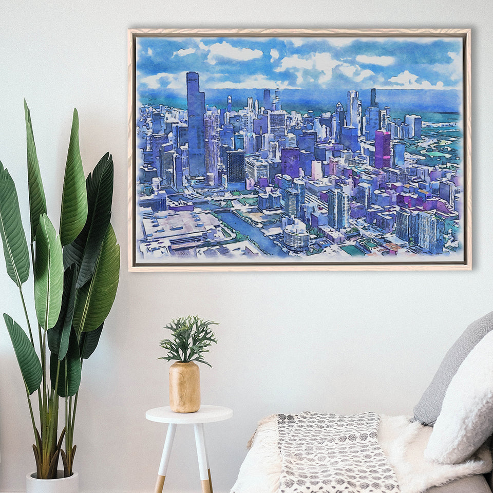 Chicago Watercolor Chicago Illinois, Sport Art Prints Fan Gift, Framed Canvas Prints Wall Art Decor