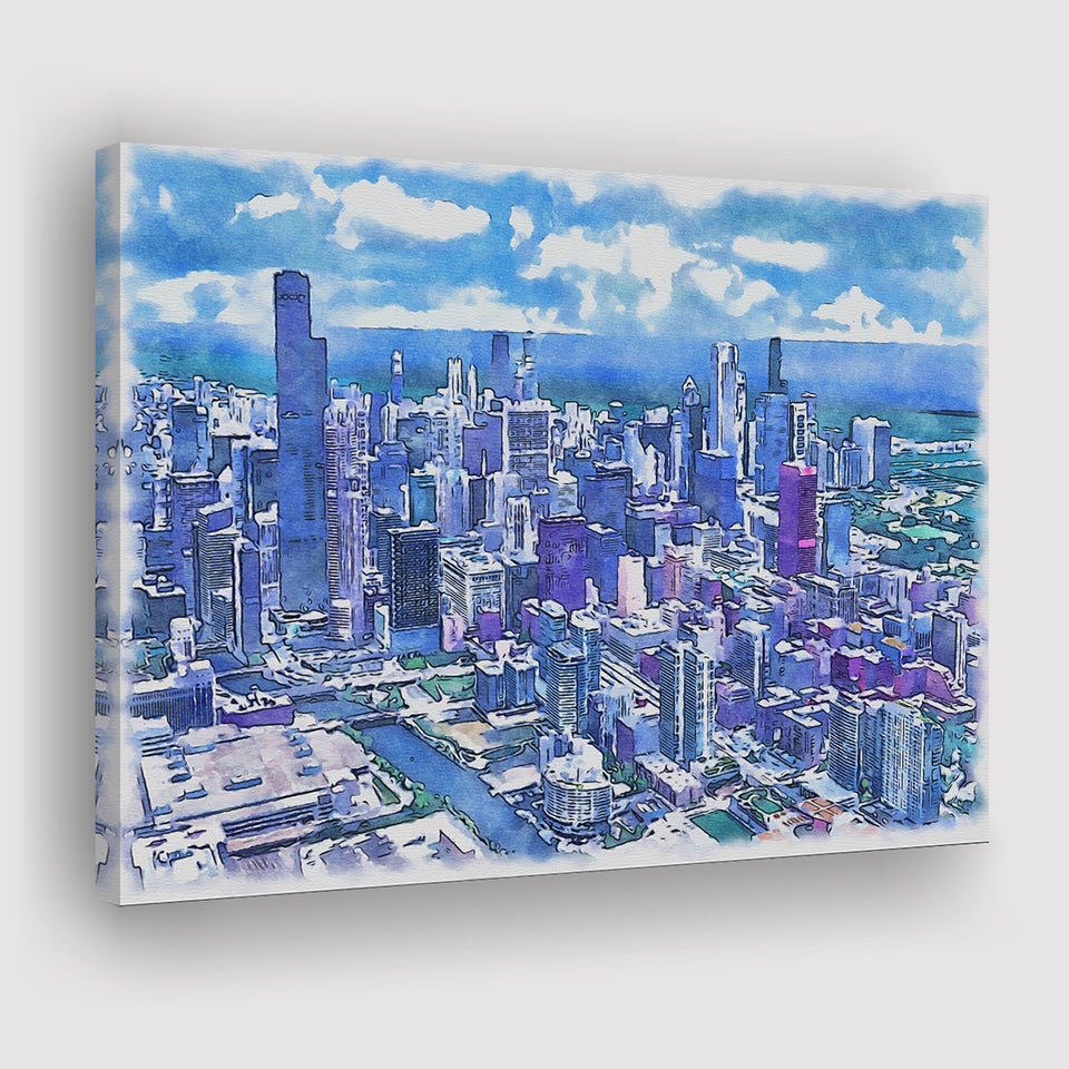 Chicago Watercolor Chicago Illinois, Sport Art Prints Fan Gift, Canvas Prints Wall Art Decor