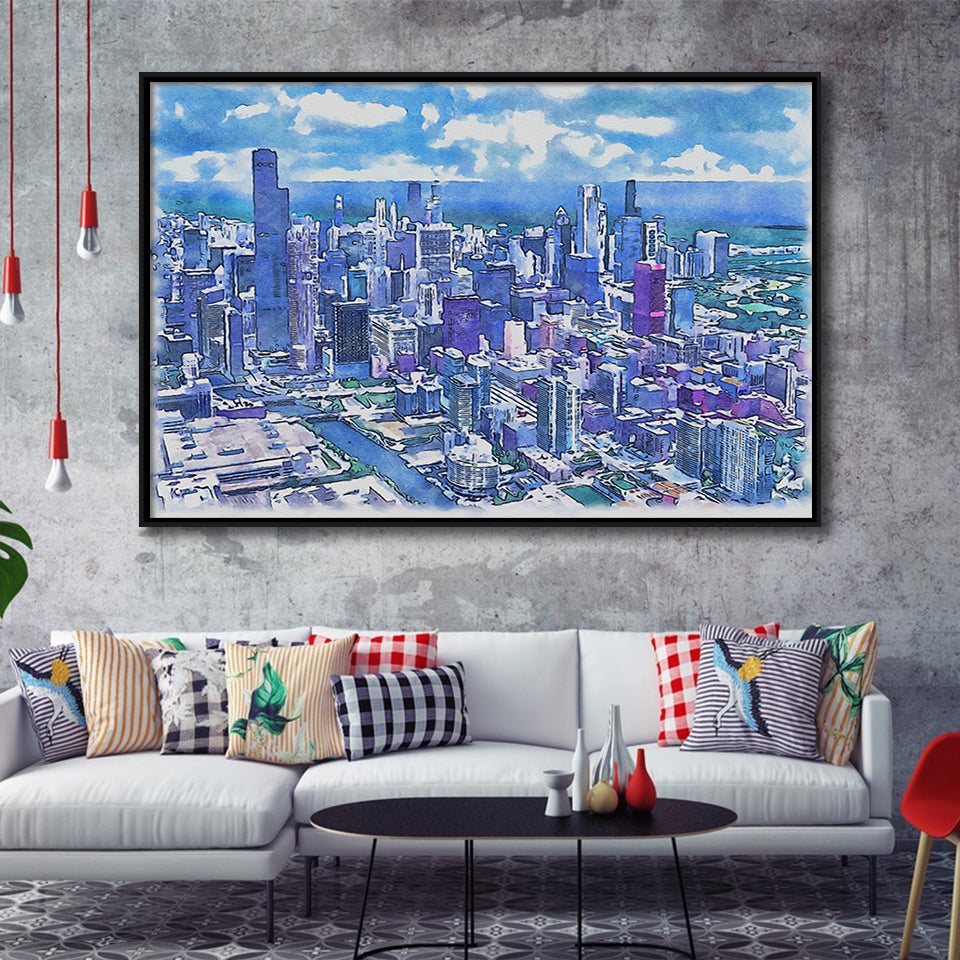Chicago Watercolor Chicago Illinois, Sport Art Prints Fan Gift, Framed Canvas Prints Wall Art Decor