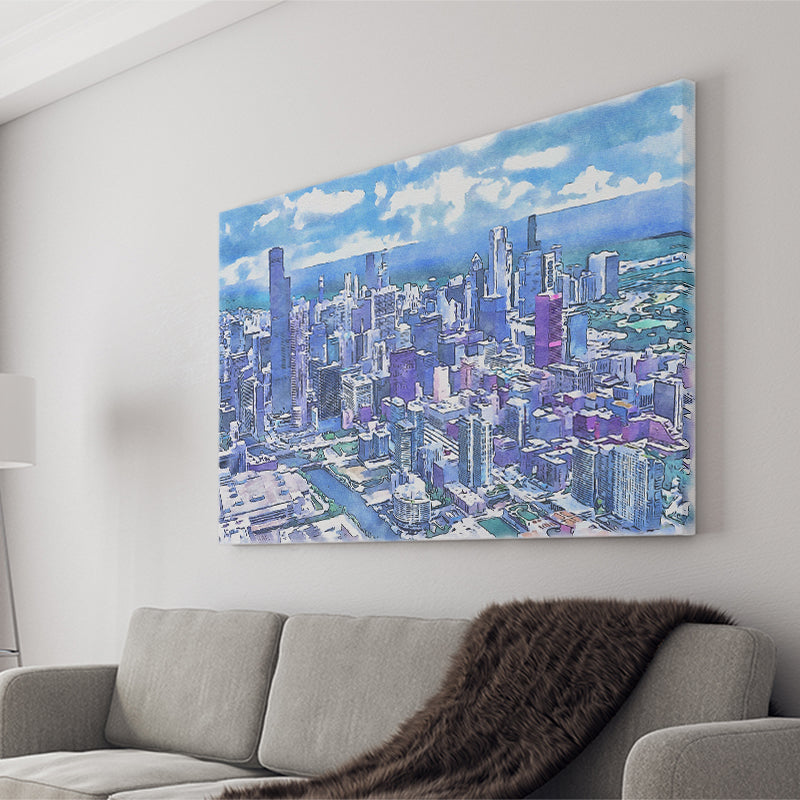 Chicago Watercolor Chicago Illinois, Sport Art Prints Fan Gift, Canvas Prints Wall Art Decor