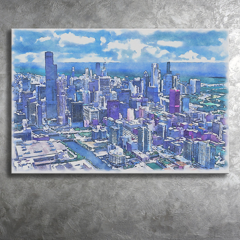 Chicago Watercolor Chicago Illinois, Sport Art Prints Fan Gift, Canvas Prints Wall Art Decor