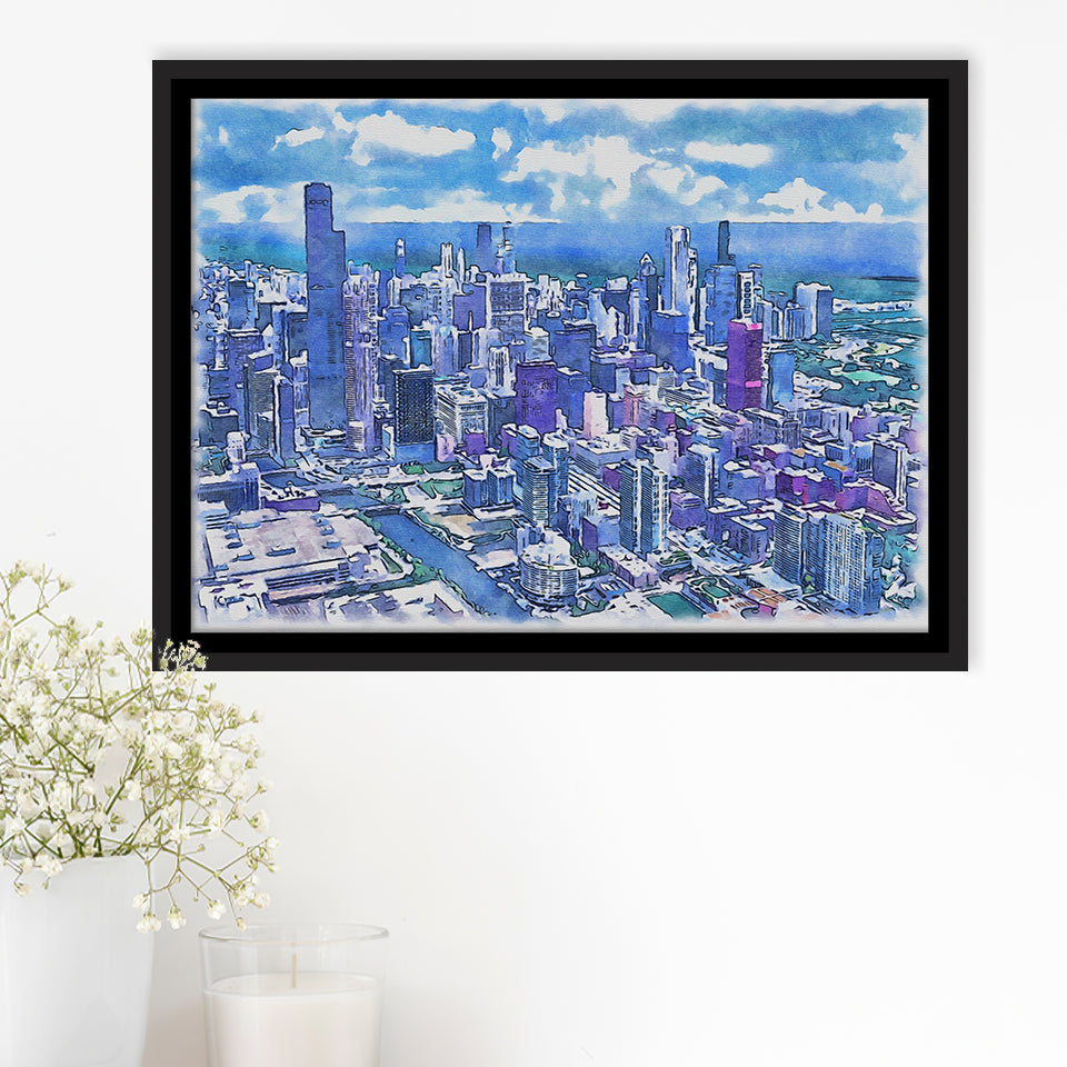 Chicago Watercolor Chicago Illinois, Sport Art Prints Fan Gift, Framed Canvas Prints Wall Art Decor