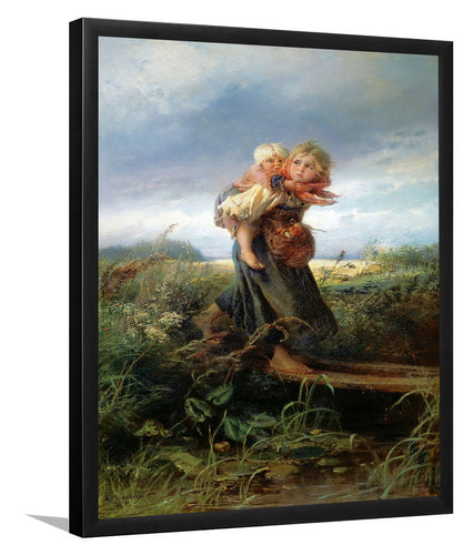 Children Running From The Storm By Konstantin Makovsky-Art Print,Frame Art,Plexiglass Cover