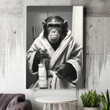 Chimp In Bathrobe Bathroom Art Funny Chimp Black And White, Painting Art, Canvas Prints Wall Art Home Decor