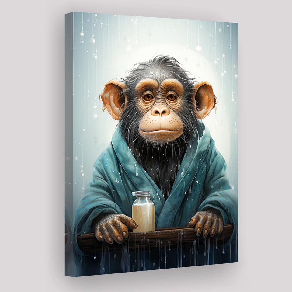 Chimp In Bathrobe Chimp Art Print Chimpanzee Art, Painting Art, Canvas Prints Wall Art Home Decor