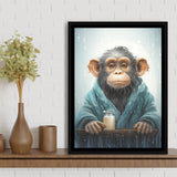Chimp In Bathrobe Chimp Art Print Chimpanzee Art,Framed Canvas Prints,Floating Frame, Wall Art Home Decor