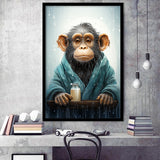 Chimp In Bathrobe Chimp Art Print Chimpanzee Art, Painting Art, Framed Art Prints Wall Decor