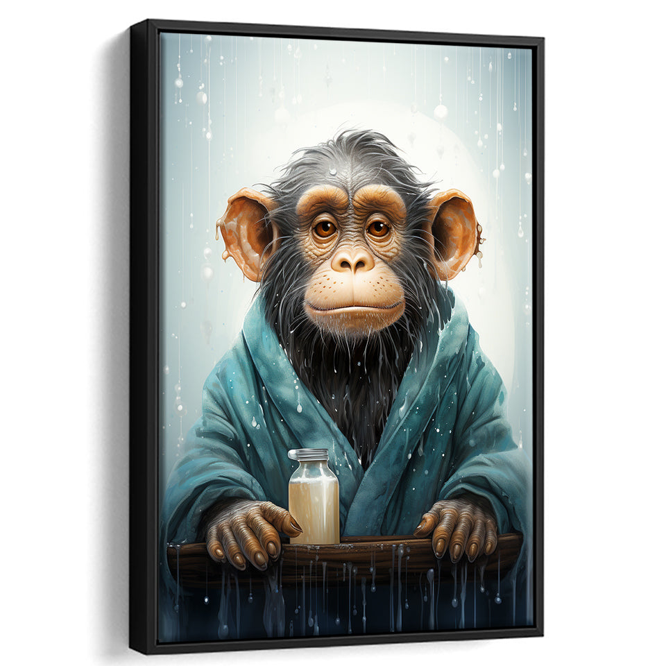 Chimp In Bathrobe Chimp Art Print Chimpanzee Art,Framed Canvas Prints,Floating Frame, Wall Art Home Decor
