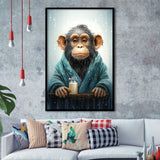 Chimp In Bathrobe Chimp Art Print Chimpanzee Art, Painting Art, Framed Art Prints Wall Decor