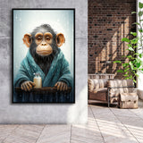 Chimp In Bathrobe Chimp Art Print Chimpanzee Art,Framed Canvas Prints,Floating Frame, Wall Art Home Decor