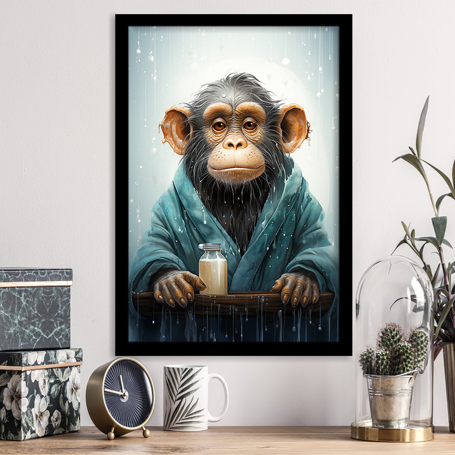 Chimp In Bathrobe Chimp Art Print Chimpanzee Art, Painting Art, Framed Art Prints Wall Decor
