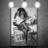 Chimpanzee Reading Newspaper Black And White Print, Monkey Business Canvas Prints Wall Art Home Decor