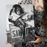 Chimpanzee Reading Newspaper Black And White Print, Monkey Business Canvas Prints Wall Art Home Decor