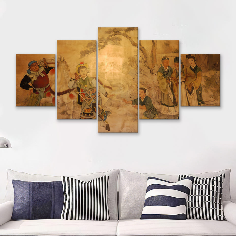Chinese Classic Wall Drawing 5 Pieces Canvas Prints Wall Art - Painting Canvas, Multi Panels, Wall Decor