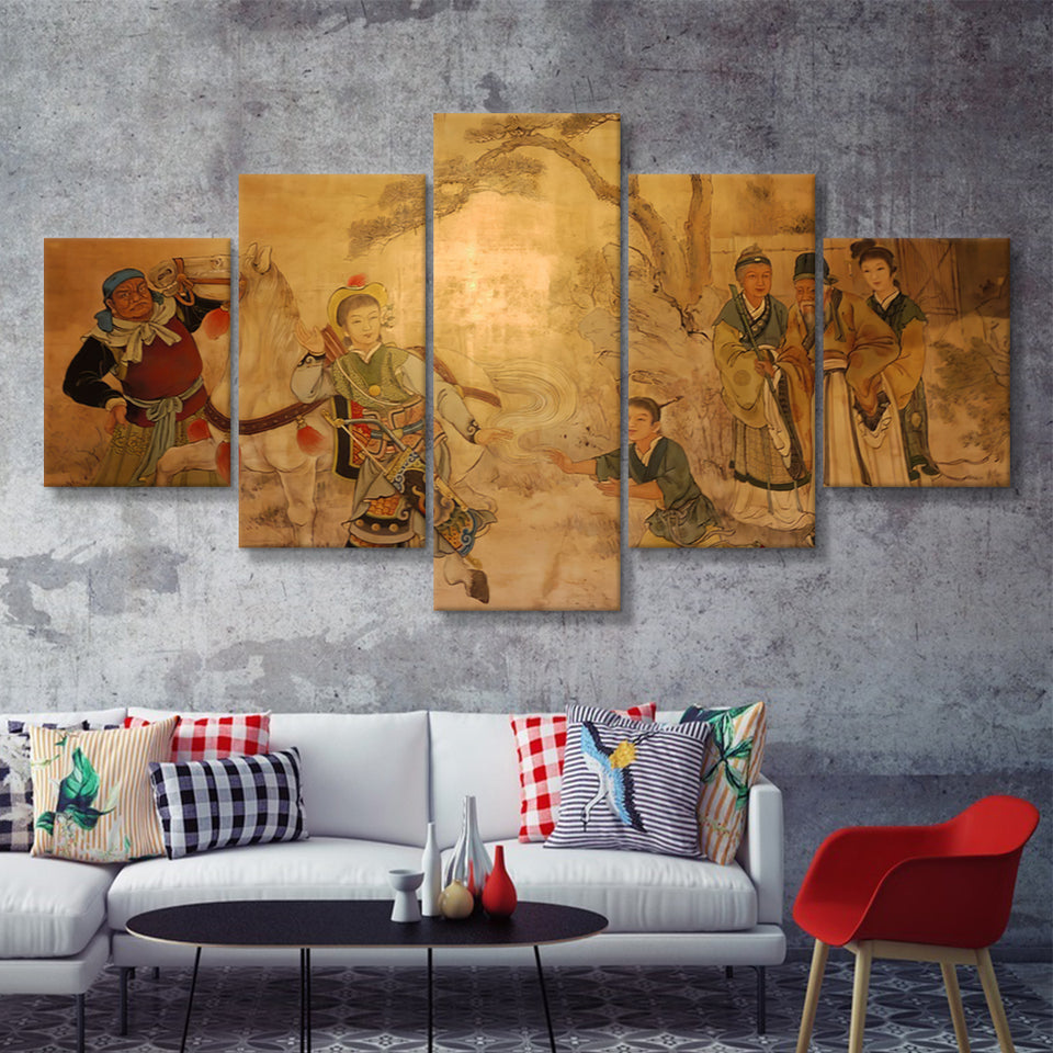 Chinese Classic Wall Drawing 5 Pieces Canvas Prints Wall Art - Painting Canvas, Multi Panels, Wall Decor