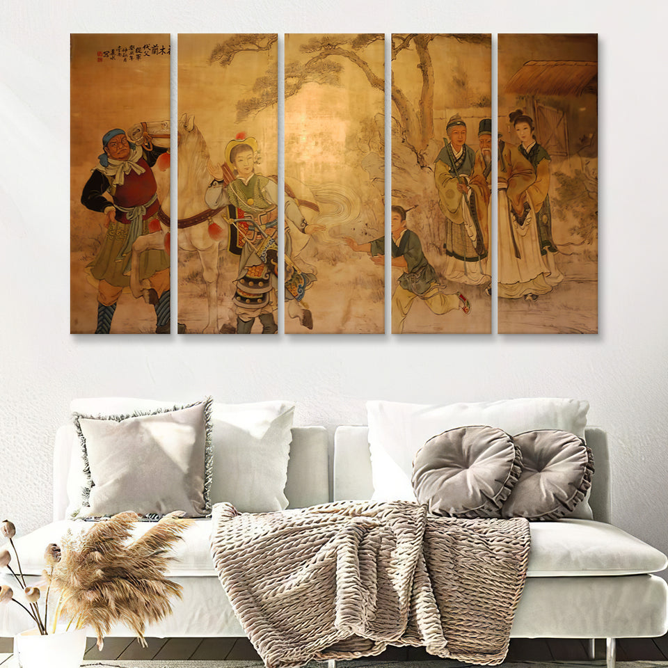 Chinese Classic Wall Drawing 5 Pieces Canvas Prints Wall Art - Painting Canvas, Multi Panels, Wall Decor