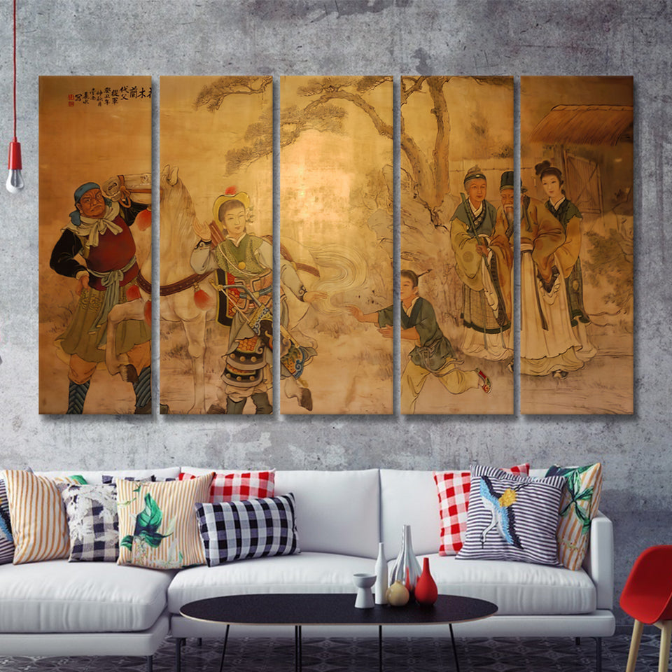 Chinese Classic Wall Drawing 5 Pieces Canvas Prints Wall Art - Painting Canvas, Multi Panels, Wall Decor