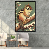 Chipmunk Retro Art Print, Large Canvas, Framed Canvas Print Wall Art Home Decor, Floating Frame