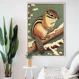 Chipmunk Retro Art Print, Large Canvas, Framed Canvas Print Wall Art Home Decor, Floating Frame