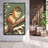 Chipmunk Retro Art Print, Large Canvas, Framed Canvas Print Wall Art Home Decor, Floating Frame