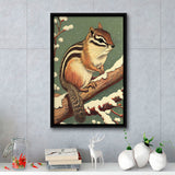 Chipmunk Retro Art Print, Large Canvas, Framed Canvas Print Wall Art Home Decor, Floating Frame