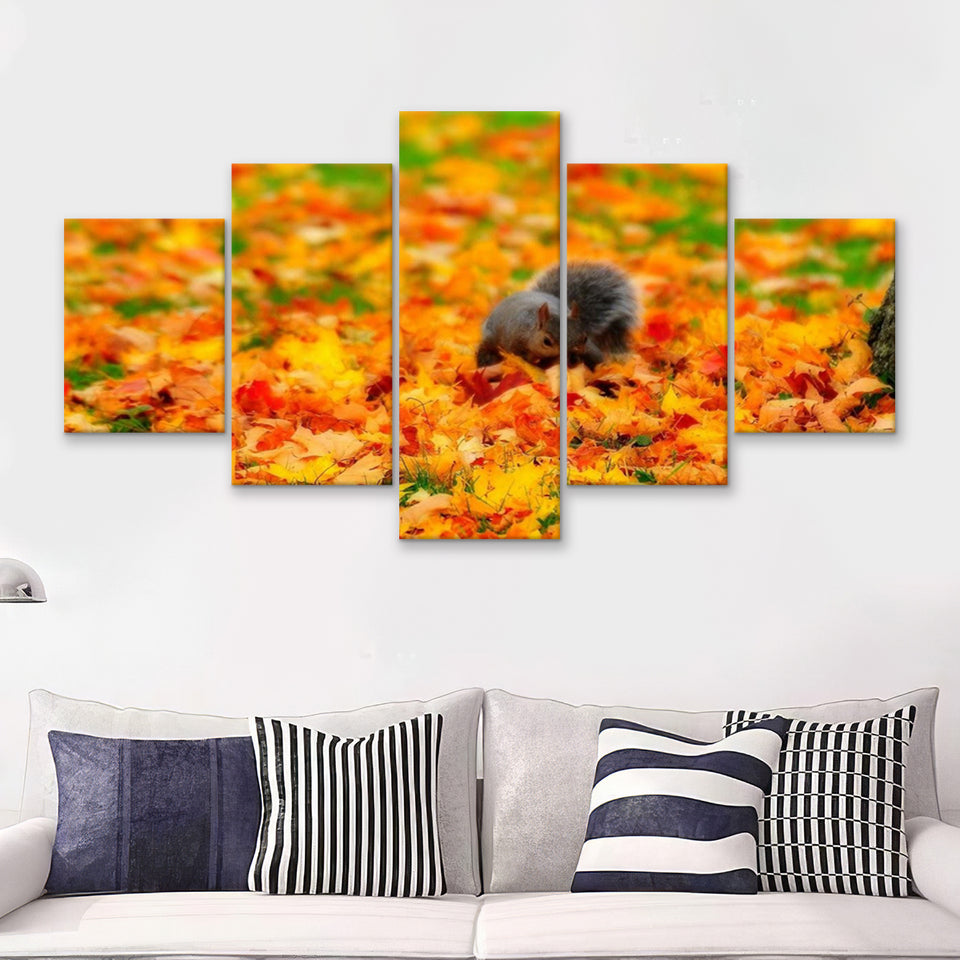 Chipmunk In Autumn  5 Pieces Canvas Prints Wall Art - Painting Canvas, Multi Panels, 5 Panel, Wall Decor