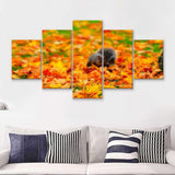 Chipmunk In Autumn  5 Pieces Canvas Prints Wall Art - Painting Canvas, Multi Panels, 5 Panel, Wall Decor