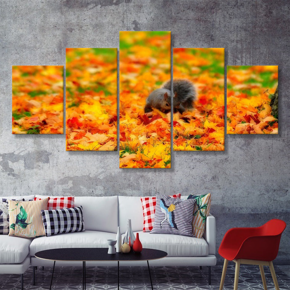 Chipmunk In Autumn  5 Pieces Canvas Prints Wall Art - Painting Canvas, Multi Panels, 5 Panel, Wall Decor
