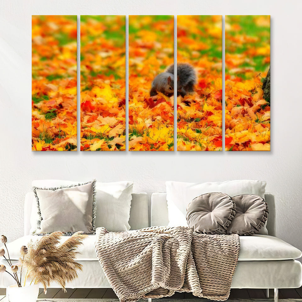 Chipmunk In Autumn 5 Pieces B Canvas Prints Wall Art - Painting Canvas, Multi Panels,5 Panel, Wall Decor