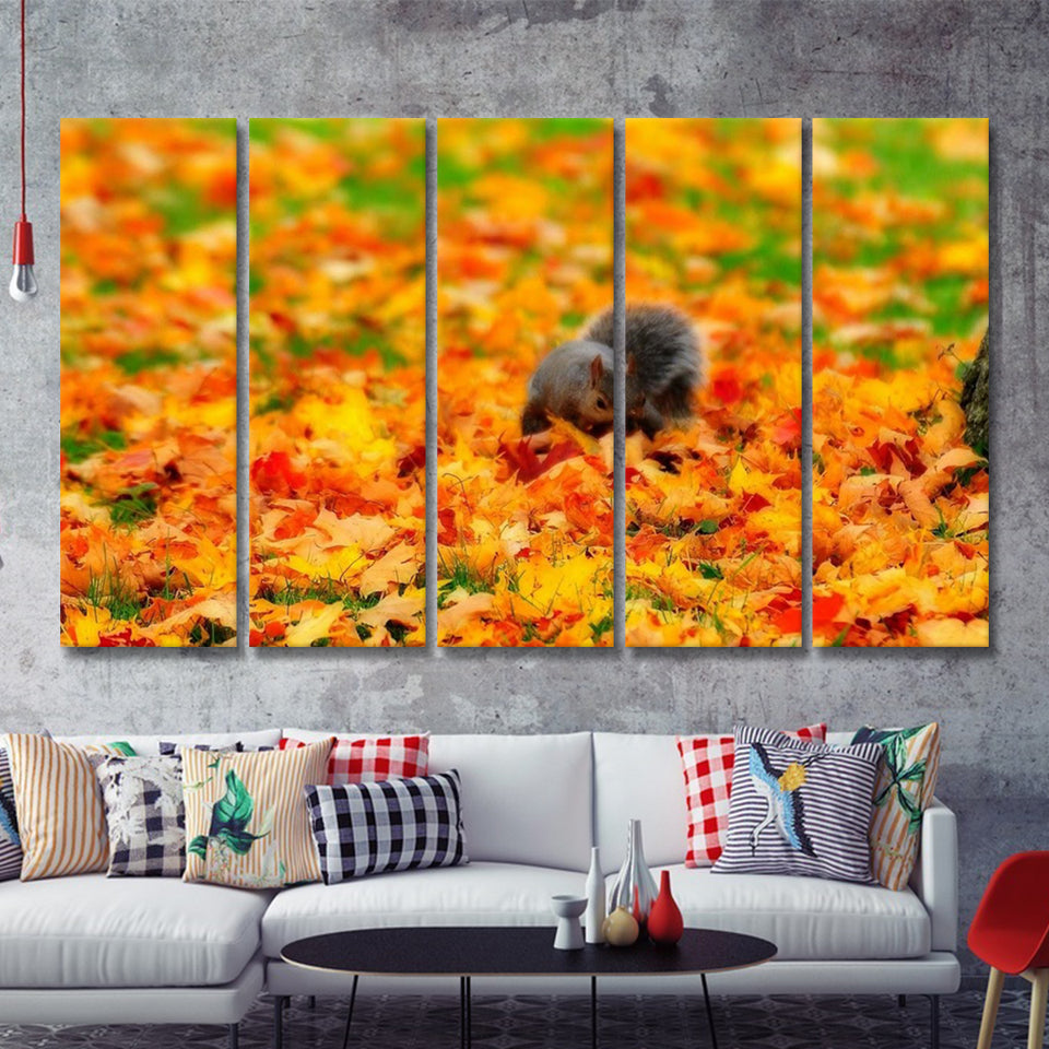 Chipmunk In Autumn 5 Pieces B Canvas Prints Wall Art - Painting Canvas, Multi Panels,5 Panel, Wall Decor
