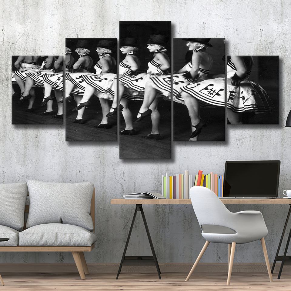 Chorus Line Dancers Black And White Print, Cabaret 5 Panels, Canvas Prints Wall Art Decor, Large Canvas Art