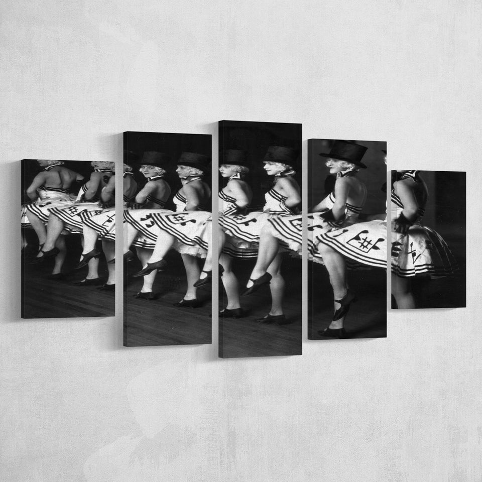 Chorus Line Dancers Black And White Print, Cabaret 5 Panels, Canvas Prints Wall Art Decor, Large Canvas Art