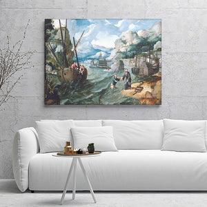 Christ With Saint Peter And The Disciples On The Sea Of Galilee By Lucas Gassel Canvas Wall Art - Canvas Prints, Prints For Sale, Painting Canvas