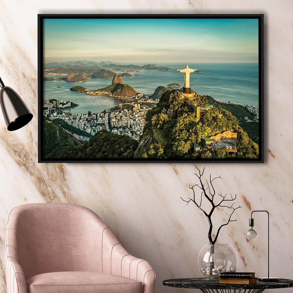 Christ The Redeemer Statue In Rio De Janeiro Framed Canvas Prints Wall Art Decor, Framed Picture, Floating Frame