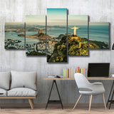 Christ The Redeemer Statue In Rio De Janeiro 5 Piece Canvas Prints Wall Art Decor, Multi Panels, Mixed Canvas
