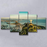Christ The Redeemer Statue In Rio De Janeiro 5 Piece Canvas Prints Wall Art Decor, Multi Panels, Mixed Canvas