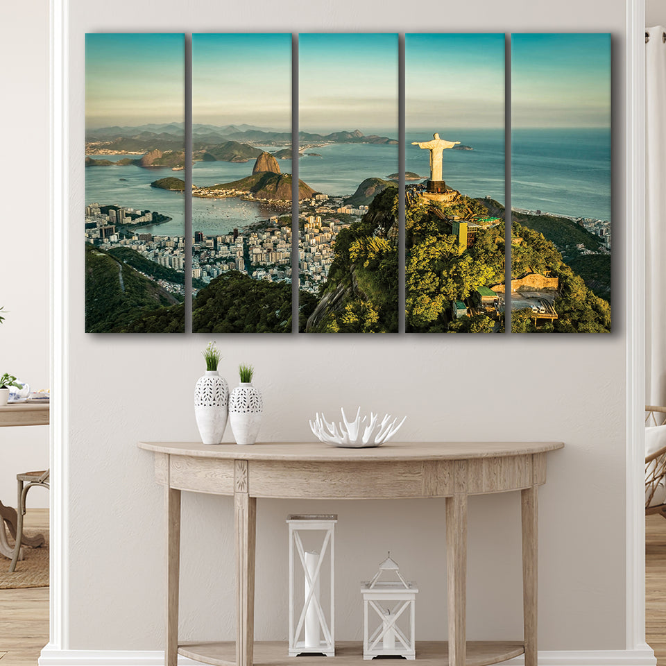 Christ The Redeemer Statue In Rio De Janeiro 5 Piece B Canvas Prints Wall Art, Multi Panels,Large Canvas