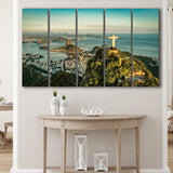 Christ The Redeemer Statue In Rio De Janeiro 5 Piece B Canvas Prints Wall Art, Multi Panels,Large Canvas