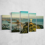 Christ The Redeemer Statue In Rio De Janeiro 5 Piece Canvas Prints Wall Art Decor, Multi Panels, Mixed Canvas