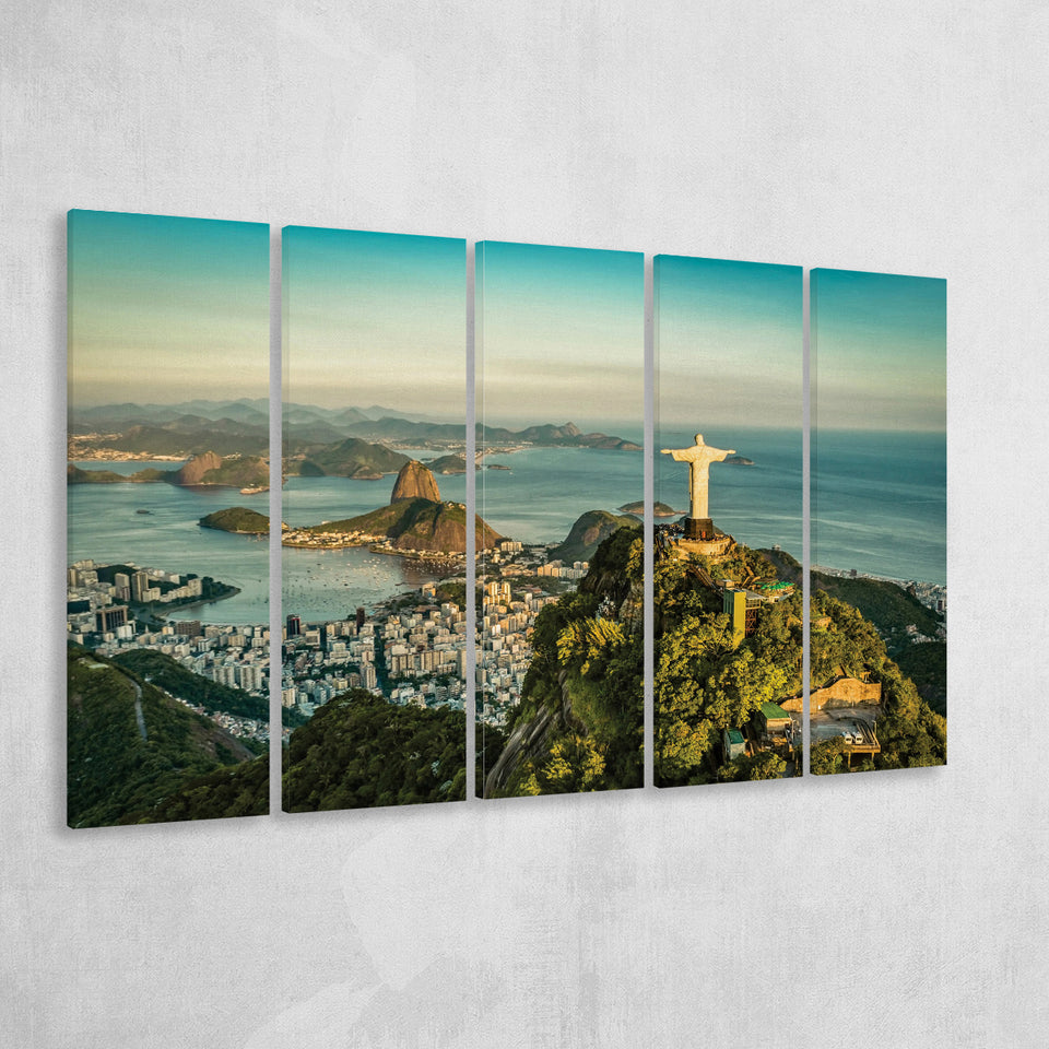 Christ The Redeemer Statue In Rio De Janeiro 5 Piece B Canvas Prints Wall Art, Multi Panels,Large Canvas