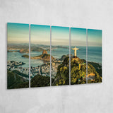 Christ The Redeemer Statue In Rio De Janeiro 5 Piece B Canvas Prints Wall Art, Multi Panels,Large Canvas