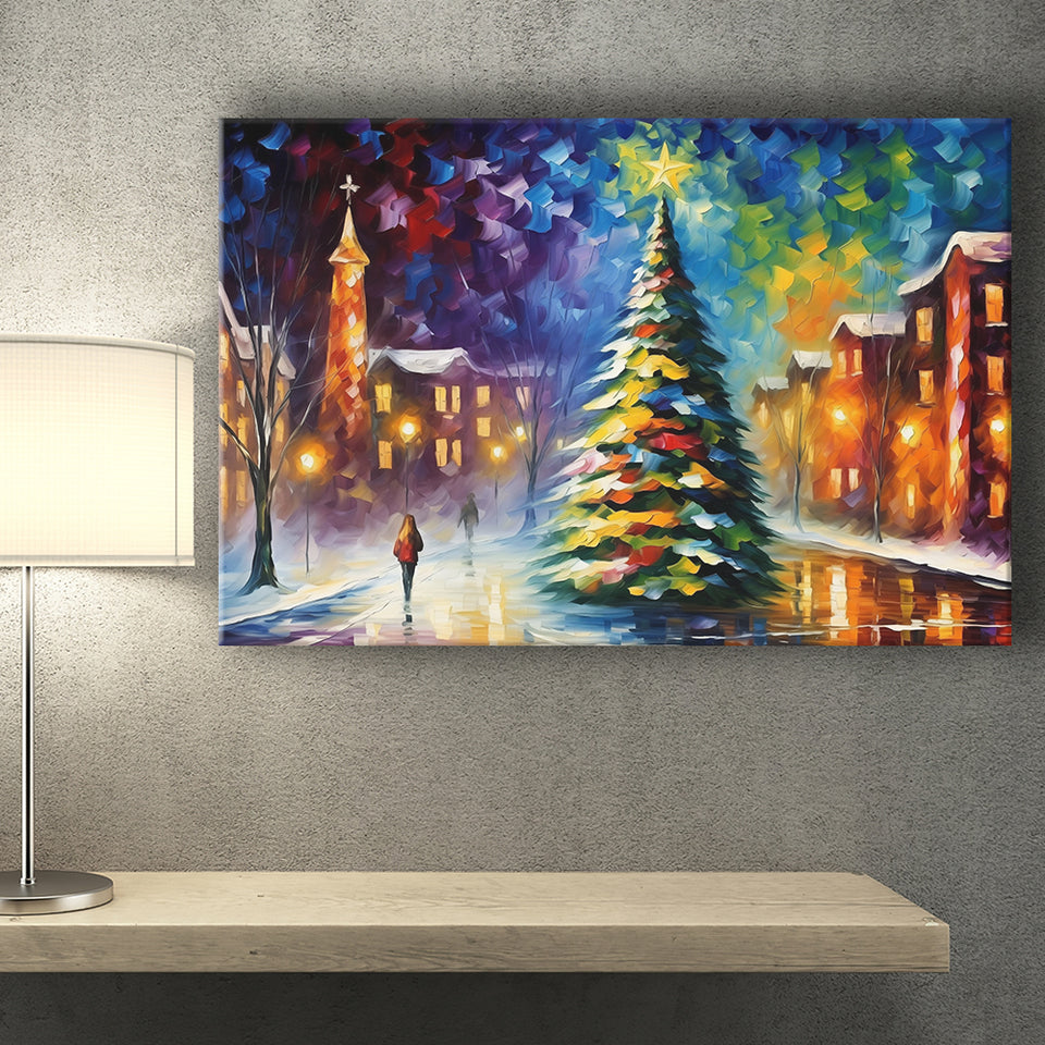 Christmas Tree Painting Colorful, Xmas Art V2 Canvas Prints Wall Art, Painting Art Home Decor