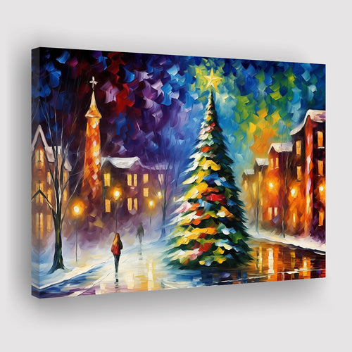 Christmas Tree Painting Colorful, Xmas Art V2 Canvas Prints Wall Art, Painting Art Home Decor