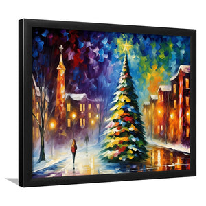 Christmas Tree Painting Colorful, Xmas Art V2 Framed Art Prints Wall Decor, Framed Painting Art