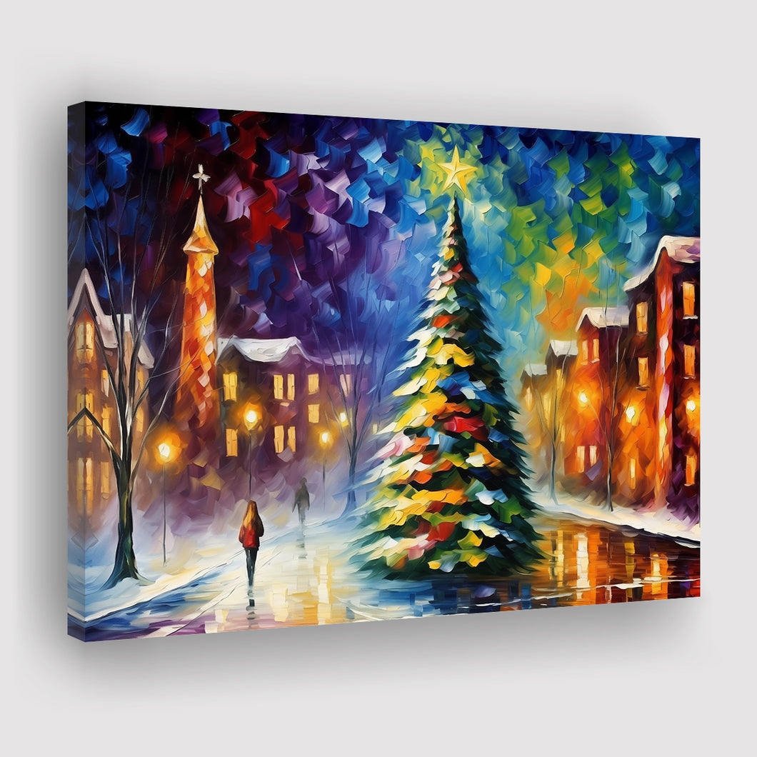 Christmas Tree Painting Colorful, Xmas Art V2 Canvas Prints Wall Art, Painting Art Home Decor