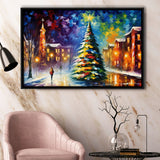 Christmas Tree Painting Colorful, Xmas Art V2, Framed Canvas Prints Wall Art Decor, Floating Frame