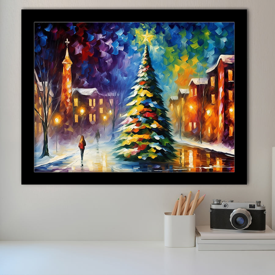 Christmas Tree Painting Colorful, Xmas Art V2 Framed Art Prints Wall Decor, Framed Painting Art