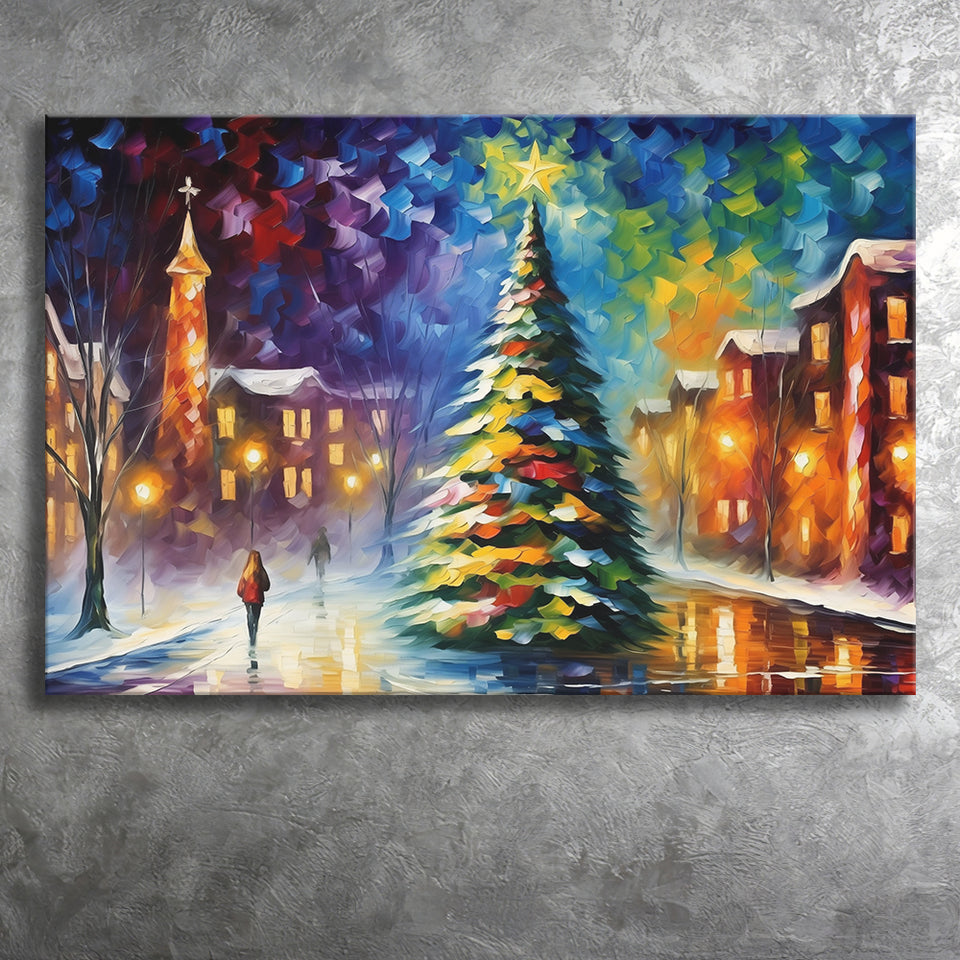 Christmas Tree Painting Colorful, Xmas Art V2 Canvas Prints Wall Art, Painting Art Home Decor