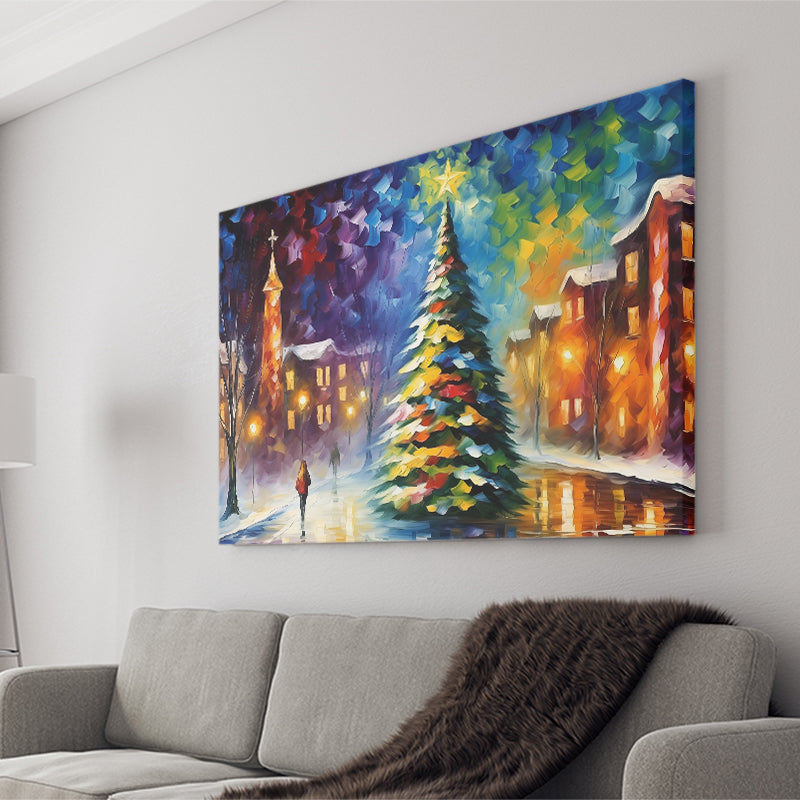 Christmas Tree Painting Colorful, Xmas Art V2 Canvas Prints Wall Art, Painting Art Home Decor